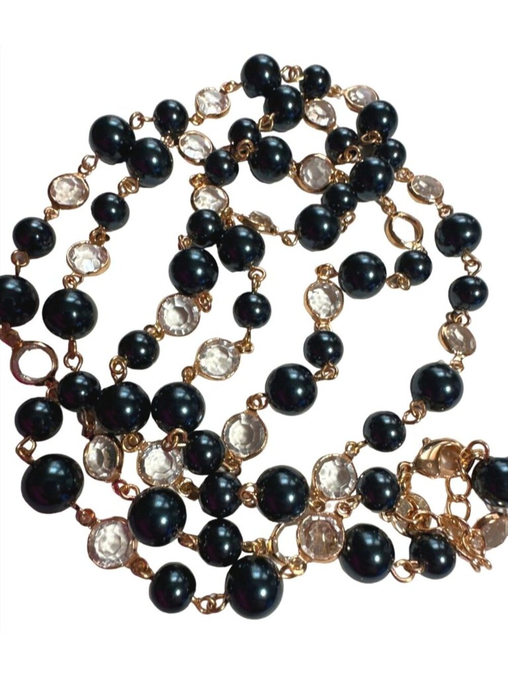 Timeless Y2k Black Pearl Strand Necklace Extra Long Simulated Polished Classic - Picture 4 of 6